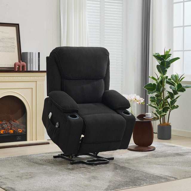 Medium-Firm Corduroy Remote-Controlled Heating Massage Recliner - Omega Lifestyles