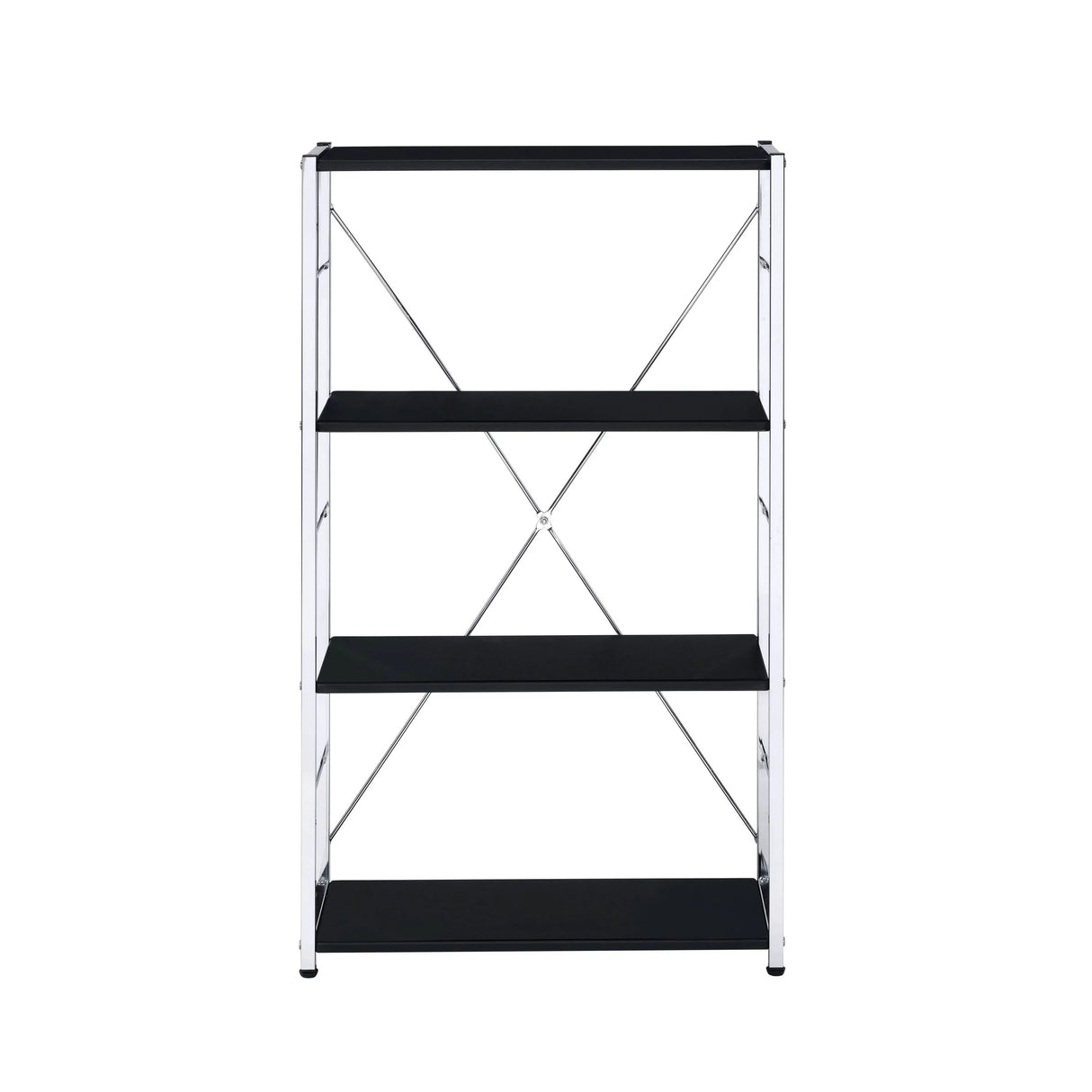 Contemporary Black Chrome Metal 4-Tier Bookshelf - Omega Lifestyles