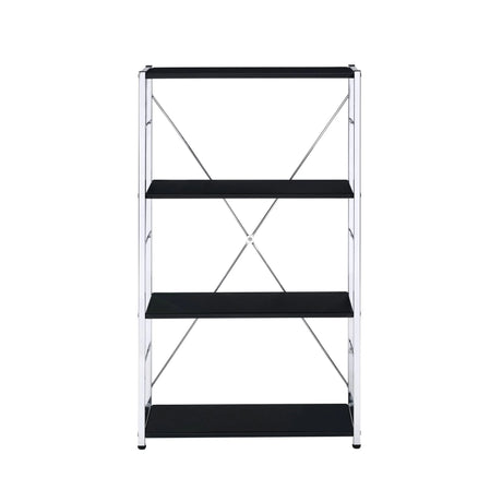 Contemporary Black Chrome Metal 4-Tier Bookshelf - Omega Lifestyles