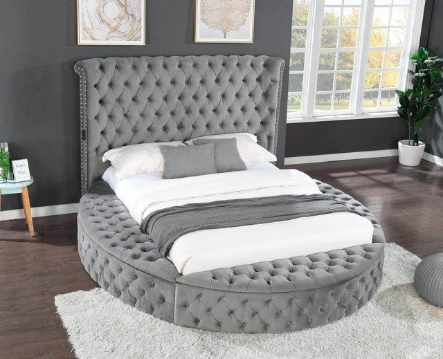 Modern Gray Velvet Upholstered King Storage Bed Frame - Omega Lifestyles