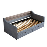 Twin Linen Upholstered Daybed Frame With Storage Drawers - Omega Lifestyles