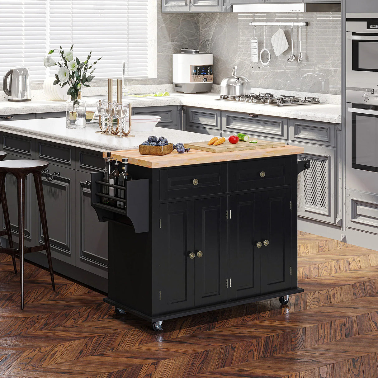 Mobile Kitchen Island Cart With Rubberwood Top And Drawers - Omega Lifestyles