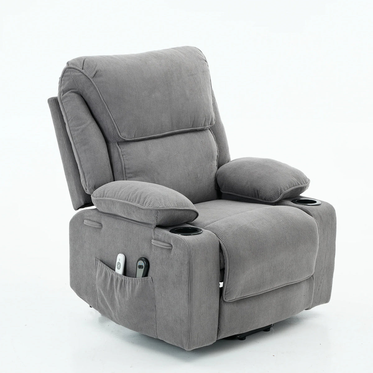 Medium-Firm Corduroy Remote-Controlled Heating Massage Recliner - Omega Lifestyles