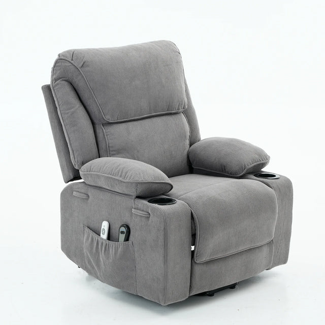 Medium-Firm Corduroy Remote-Controlled Heating Massage Recliner - Omega Lifestyles