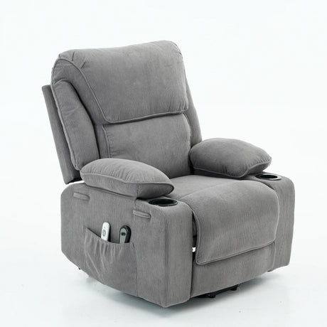 Medium-Firm Corduroy Remote-Controlled Heating Massage Recliner - Omega Lifestyles