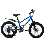 20-Inch Blue Steel Frame Kids Bike With 7-Speed Suspension - Omega Lifestyles