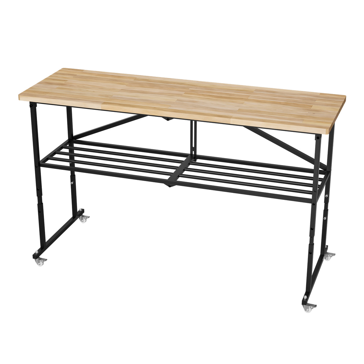 Heavy-Duty Folding Wood-Top Workbench With Casters