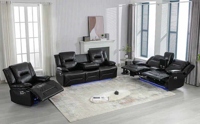 Manual Black Leather Gel Recliner Chair With LED Light Strip - Omega Lifestyles