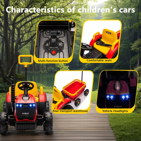 12V Kids Electric Ride On Tractor With Trailer and Lights - Omega Lifestyles