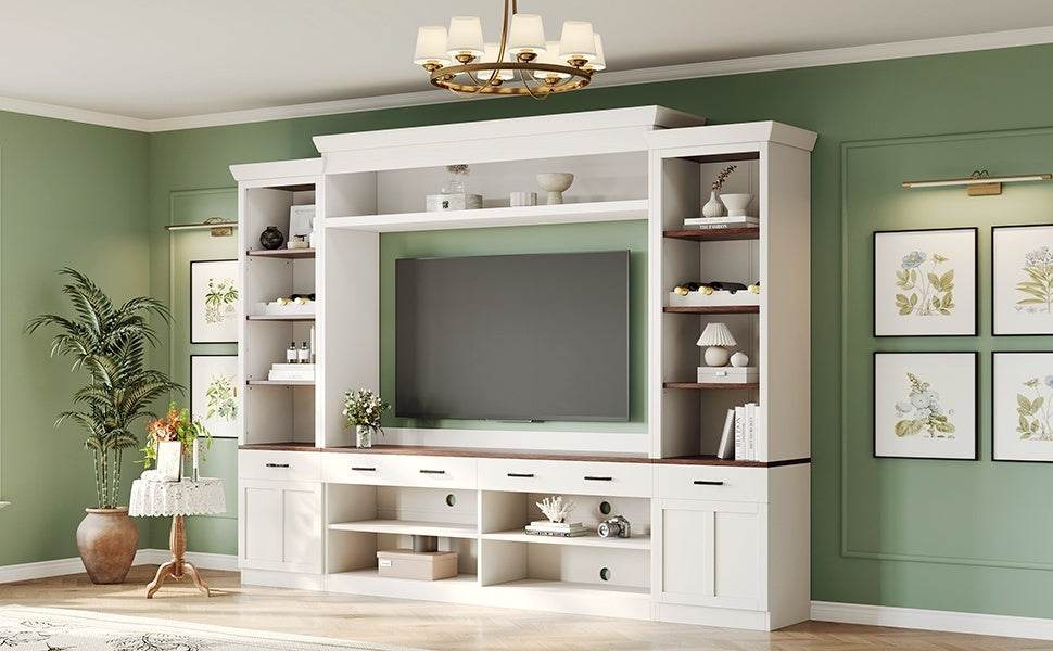 Farmhouse 4-Piece White Walnut TV Stand Set - Omega Lifestyles