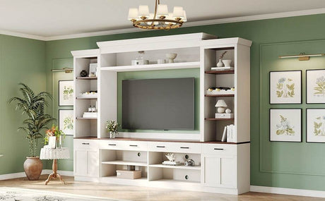 Farmhouse 4-Piece White Walnut TV Stand Set - Omega Lifestyles