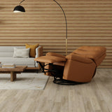 Swivel Glider Recliner With Manual Footrest Brown Leather - Omega Lifestyles