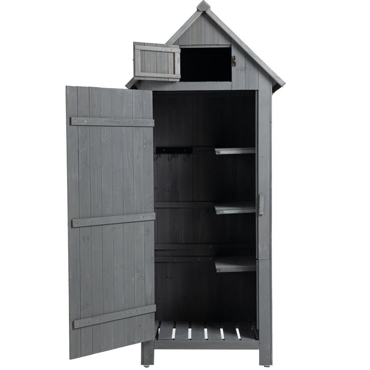 Solid Wood Gray Outdoor Storage Garden Shed Cabinet
