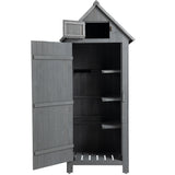 Solid Wood Gray Outdoor Storage Garden Shed Cabinet