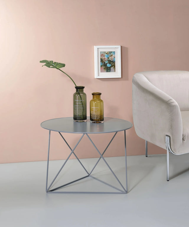Metal Gray Round Display Utility Accent Table - Omega Lifestyles