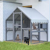 Large Outdoor Wooden Cat House With Playpen and Doors