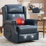 Blue Faux Leather Manual Recliner Chair With Massage Heat - Omega Lifestyles