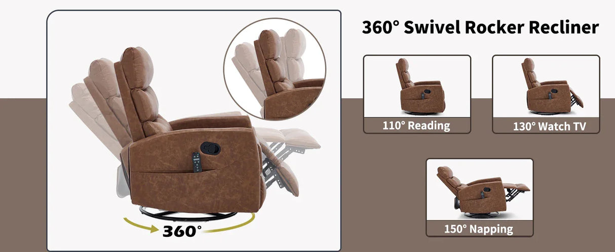 Heat Massage Recliner Chair With Swivel Rocker And Heat - Omega Lifestyles