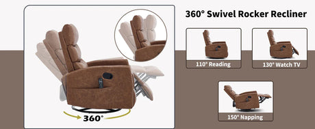 Heat Massage Recliner Chair With Swivel Rocker And Heat - Omega Lifestyles