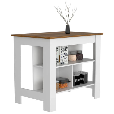 White Walnut Kitchen Island With Three Storage Shelves - Omega Lifestyles
