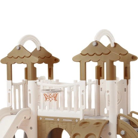 8-in-1 Toddler Freestanding Slide Climber Playset Brown - Omega Lifestyles