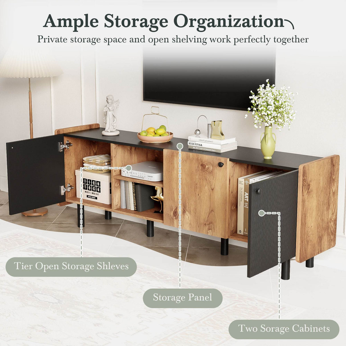Mid Century Modern TV Stand With Storage Cabinets - Sleep Galleria