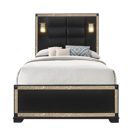 Contemporary King Wood Bed Frame With Glitter Detail - Omega Lifestyles