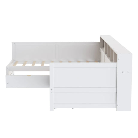 Twin Wood L-Shape Daybed With Storage Drawers - Omega Lifestyles