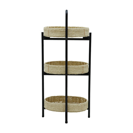 Farmhouse 3-Tier Handwoven Paper Rope Side Table - Omega Lifestyles