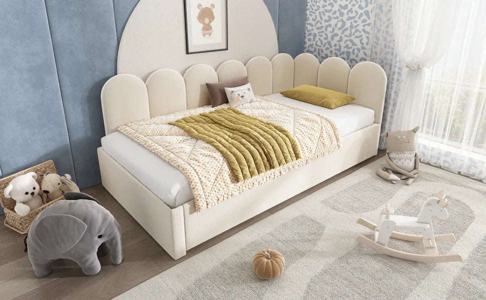 Beige Velvet L-Shaped Twin Daybed With Pull-Out Trundle - Omega Lifestyles