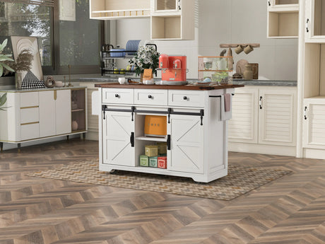 Farmhouse Kitchen Island Rolling Cart With Power Outlet - Omega Lifestyles