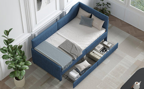 Twin L-Shaped Upholstered Corduroy Daybed With Drawers - Omega Lifestyles