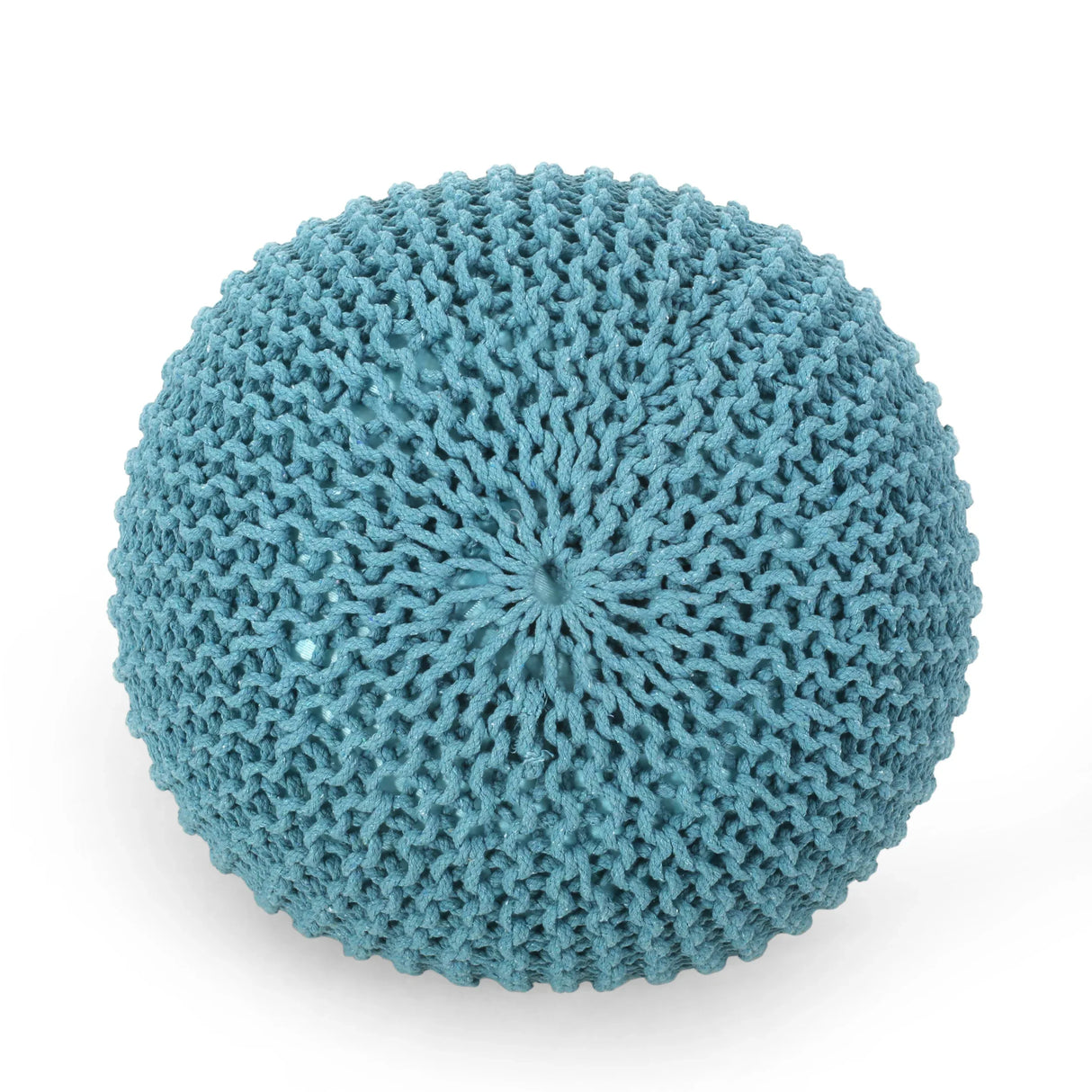 Modern Aqua Cotton Knit Weave Round Pouf 20-Inch - Omega Lifestyles