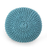 Modern Aqua Cotton Knit Weave Round Pouf 20-Inch - Omega Lifestyles