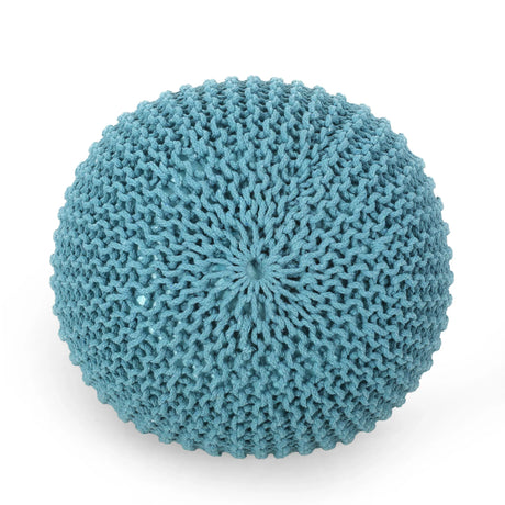 Modern Aqua Cotton Knit Weave Round Pouf 20-Inch - Omega Lifestyles