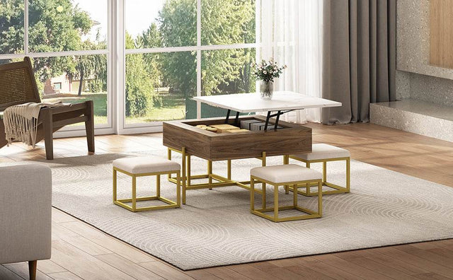 Modern Square Lift-Top Coffee Table Set With Ottomans - Omega Lifestyles