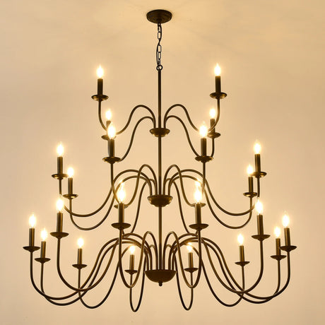 Farmhouse 24-Light Matte Black Metal Chandelier - Omega Lifestyles
