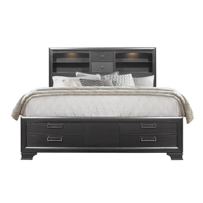 Modern Full Wood Bookcase Storage Bed Frame Gray - Omega Lifestyles