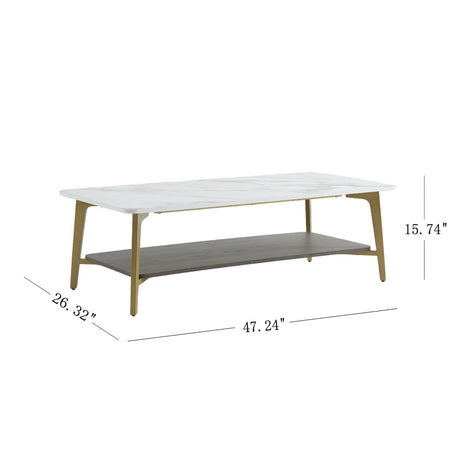 Golden White MDF Metal Frame Rectangular Coffee Table - Omega Lifestyles