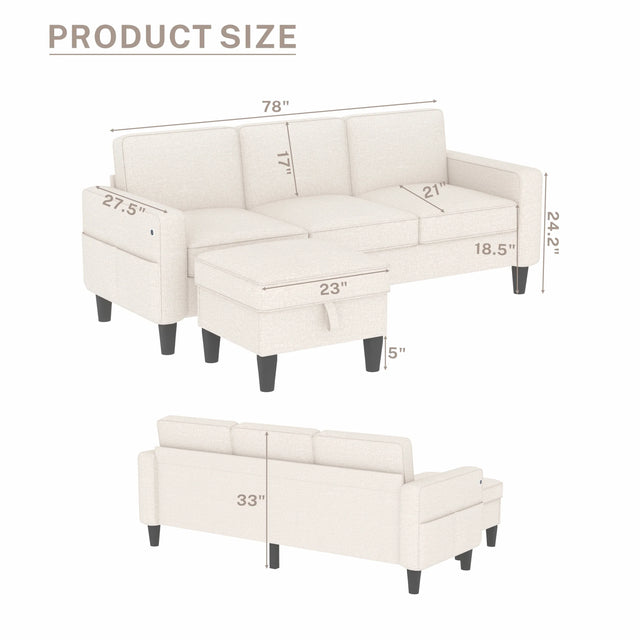 Beige Reversible Modular Sectional Sofa With Storage Ottoman - Omega Lifestyles