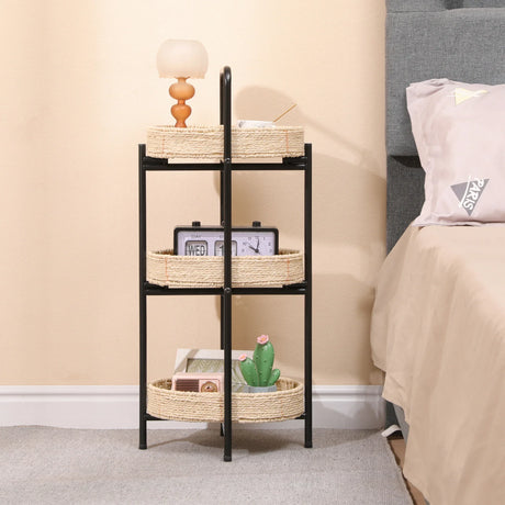 Farmhouse 3-Tier Handwoven Paper Rope Side Table - Omega Lifestyles