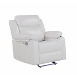 White Upholstered Medium Firm LED Glider Recliner Chair - Omega Lifestyles