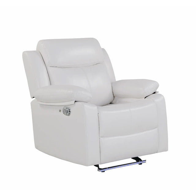 White Upholstered Medium Firm LED Glider Recliner Chair - Omega Lifestyles