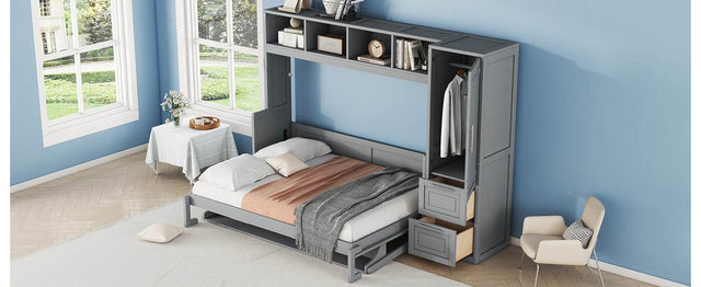 Full Murphy Bed With Closet Drawers Storage Gray Full - Omega Lifestyles