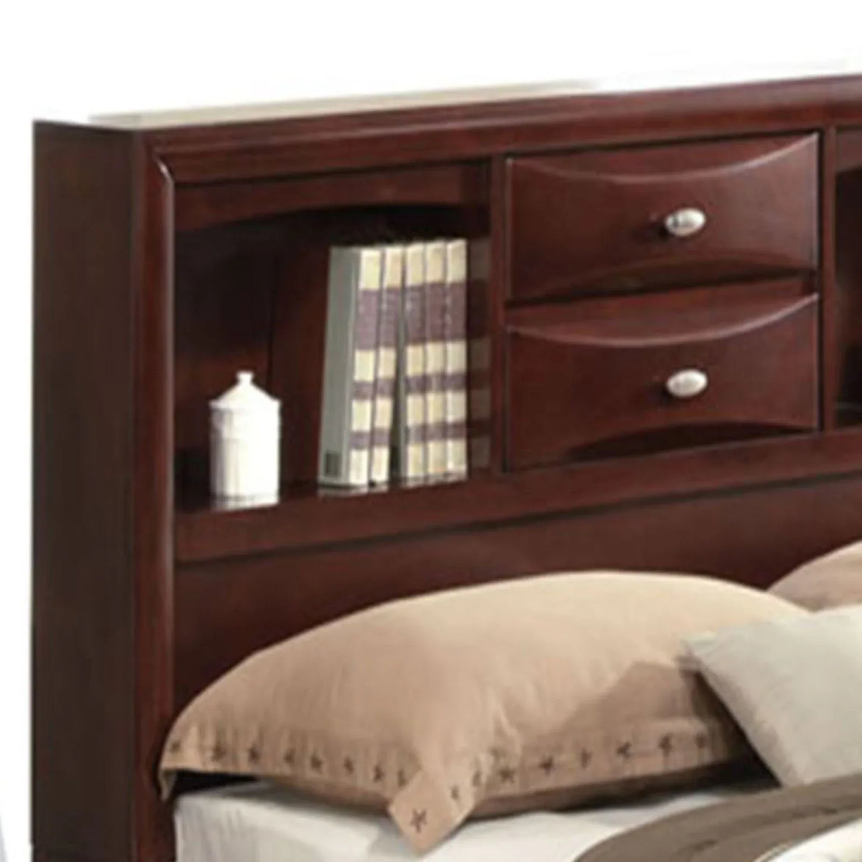 Espresso Finish Storage Bed With Bookcase Headboard - Omega Lifestyles