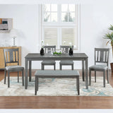 6-Piece Gray Acacia Wood Dining Table Set With Bench - Omega Lifestyles