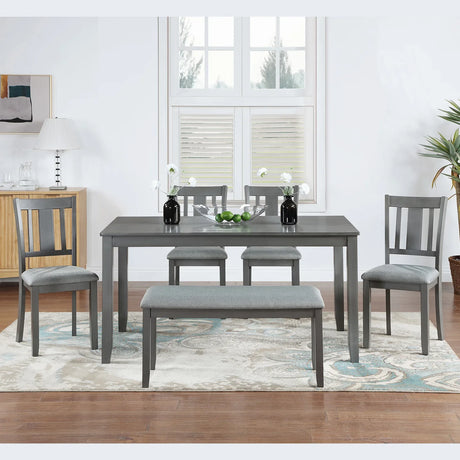 6-Piece Gray Acacia Wood Dining Table Set With Bench - Omega Lifestyles