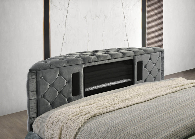 Queen Storage Bed With Electric Fireplace And TV Lift - Omega Lifestyles