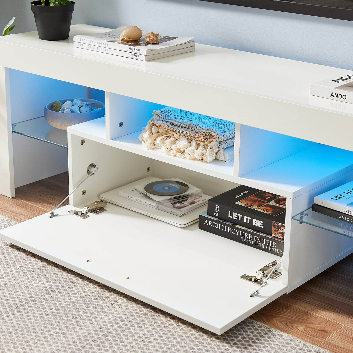 Modern White LED Backlit Particle Board TV Console - Sleep Galleria