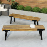 Modern Acacia Wood Dining Bench Set of 2 - Omega Lifestyles